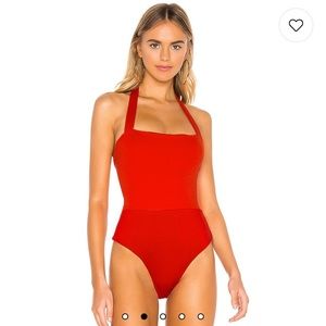 Superdown Reese halter top bodysuit in red